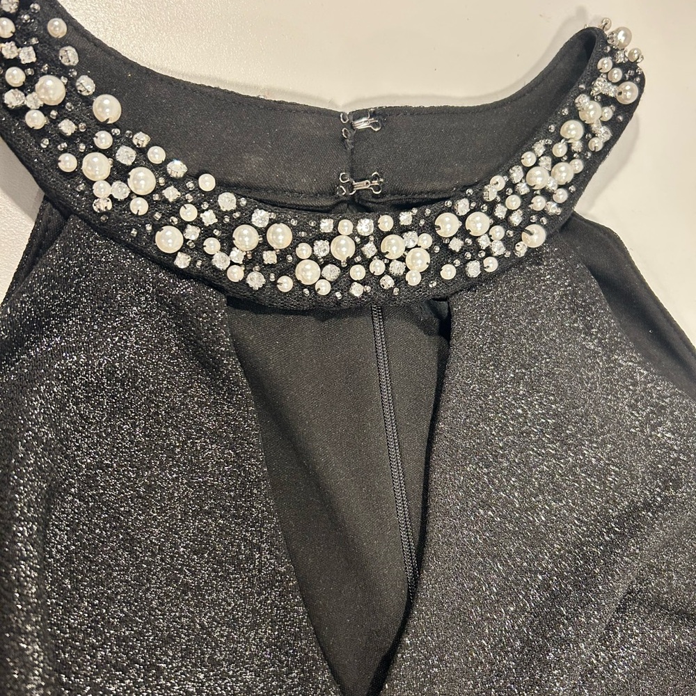 Blu Sage Black Beaded Halter Gown Women’s Size 12 Formal Evening Pearl Neckline